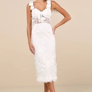 Elegant White Lace Midi Dress